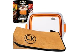 CK GOLD New Extra LARGE Collapsible BBQ Prep Tub with LOCKING LID & Meat Resting Bag - BPA Free Foldable Cutting Board with Lid, Leak Free, Strong Drain Hole for Meal Prep, Marinating, & Food Storage (Orange)