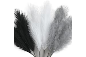ZIFTY 6-Pcs 38"/3.1FT Faux Black Pampas Grass Large Tall Fluffy Artificial Fake Flower for Black Bathroom Decor Boho Decor for Floor Vase Filler Farmhouse Home Wedding Decorations (Black, White, Grey)