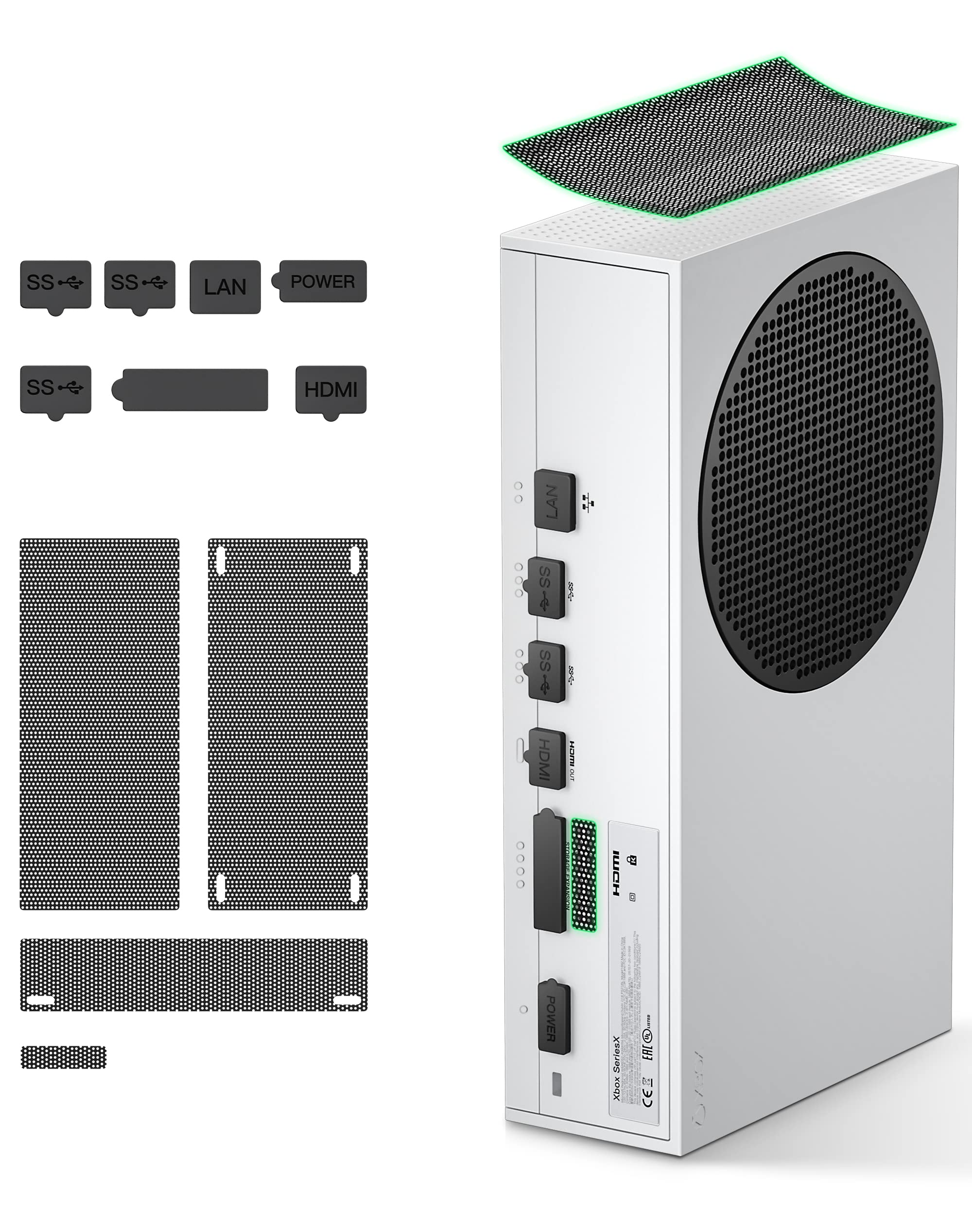 Dust Filter Set for Xbox Series S Console - Include 7 Silicone Dust Protector and 4 PVC Mesh Filter Covers, Prevent the Dust from Entering Your Console and Keep the Xbox Clean