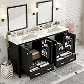 60" Black Bathroom Vanity with Double Sink, 60 Inch Bathroom Vanity Set with Double Vanities (Separate), 2 Bathroom Vanities 
