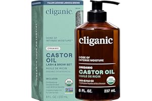 Cliganic USDA Organic Castor Oil, 100% Pure (8oz with Eyelash Kit) - For Eyelashes, Eyebrows, Hair & Skin | Natural Cold Pres