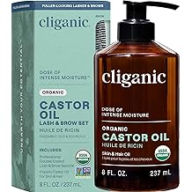 Cliganic Organic Castor Oil, 100% Pure (8oz with Eyelash Kit) - For Eyelashes, Eyebrows, Hair &amp; Skin | Bulk, Natural Cold Pre