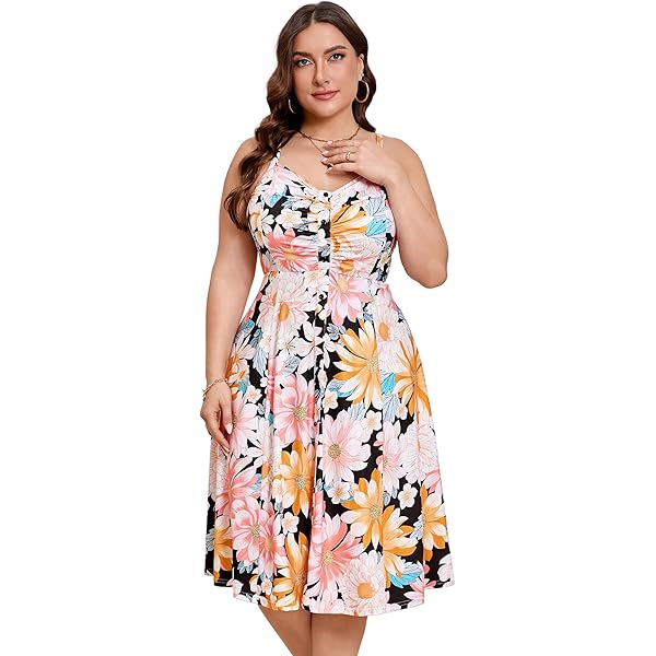 ShopWonder - Vestido De Verano Para Mujer, Talla Grande, Cuello En V