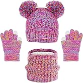 cnomg Kids Winter Hat Gloves Scarf Set winter beanie set for kids Beanies Hats with Pom Warm Knit Neck Warmer Mittens Fleece Lining
