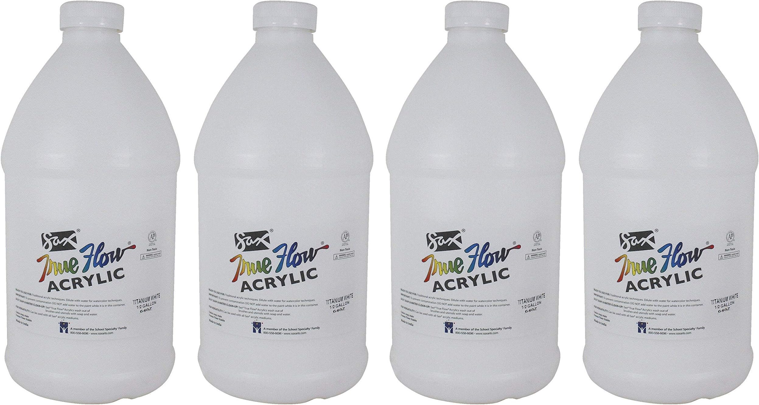 Sax True Flow Heavy Body Acrylic Paint, 1/2 Gallon, Titanium White - 439301 (Fоur Расk)