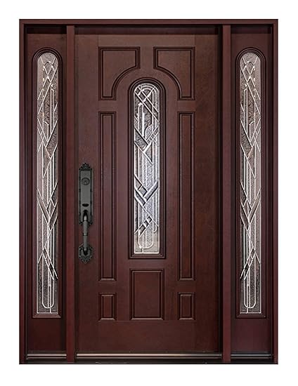 Fiberglass Exterior Door Prehung 12 X36 X12 X80 Front Entry Door Right Hand In Swing Door With Sidelites Pre Finished Dark Mahogany Stained Door