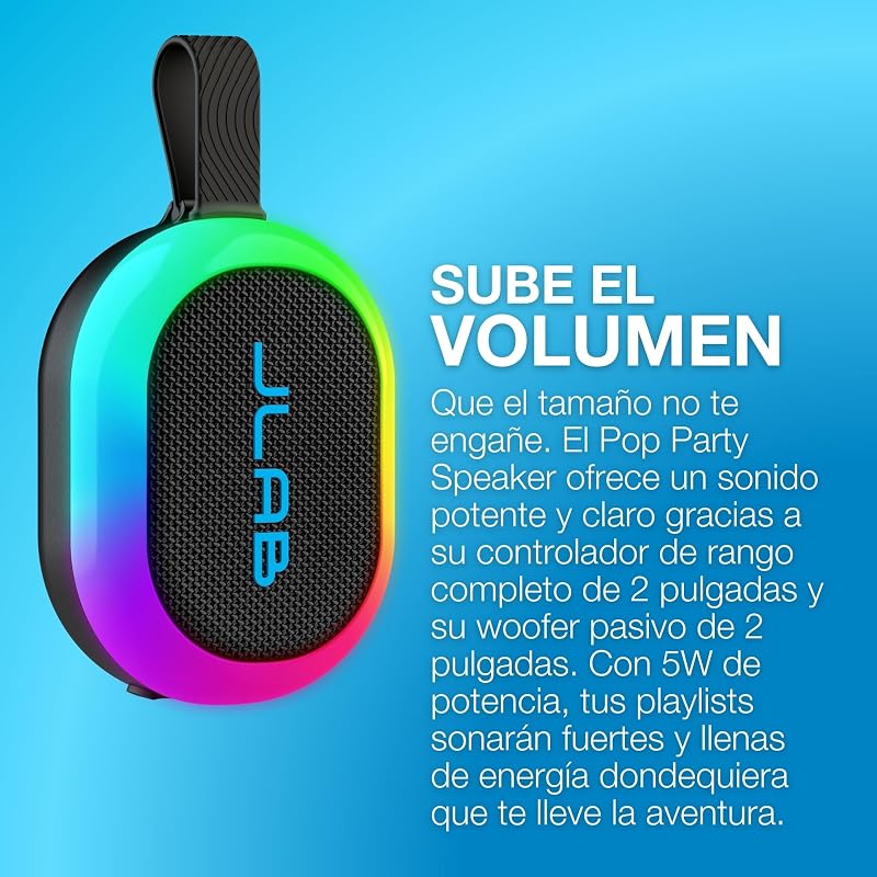 Pop Party Ultraportátil Pequena Coluna Bluetooth com autonomia 8H+ - Coluna sem fios de 5W para exteriores e viagens com luzes RGB, áudio potente, resistência à água IP55, Blackberry