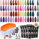 Modelones 133pcs Poly Nail Gel Kit 32 Colors All Seasons | Poly Gel kit with 8W Nail Lamp Slip Solution Builder Thickening Manicure Tools for Starter Salon DIY