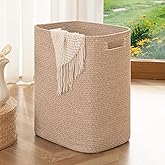 OIAHOMY Laundry Hamper, Rectangle Cotton Laundry Basket with Handles, Large Blanket Basket for Living room, Woven Decorative Storage for Toys,Clothes,Pillows-16x13x22in-Brown variegated