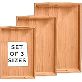 Prosumers Choice Wooden Tray - Light Brown Serving Trays with Handles - Nesting Design for Space Saving - Wooden Serving Tray for Food, Drinks, Snacks - Set of 3