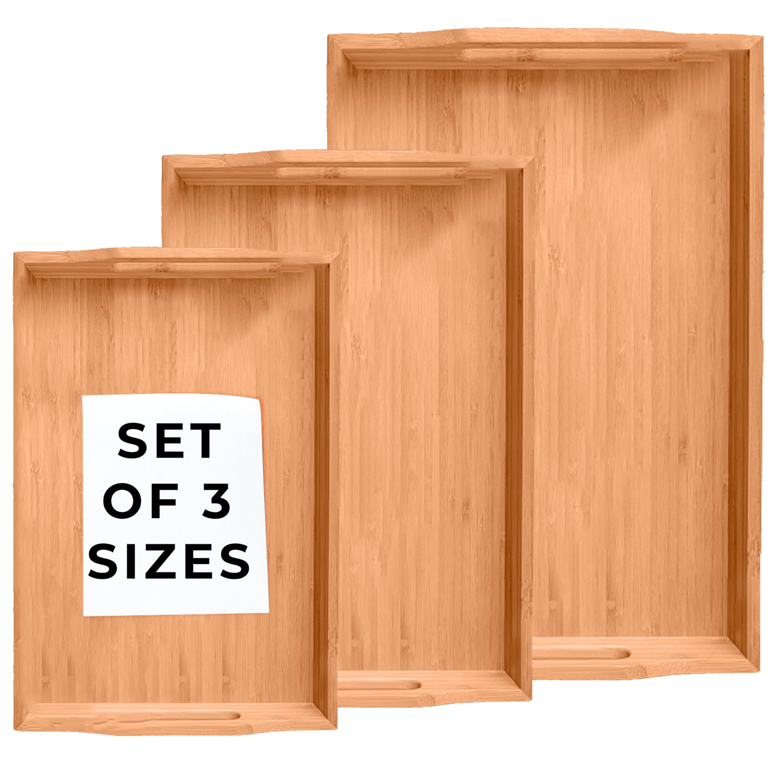 Photo 1 of Prosumers Choice Wooden Tray - Light Brown Serving Trays with Handles - Nesting Design for Space Saving - Wooden Serving Tray for Food, Drinks, Snacks - Set of 3