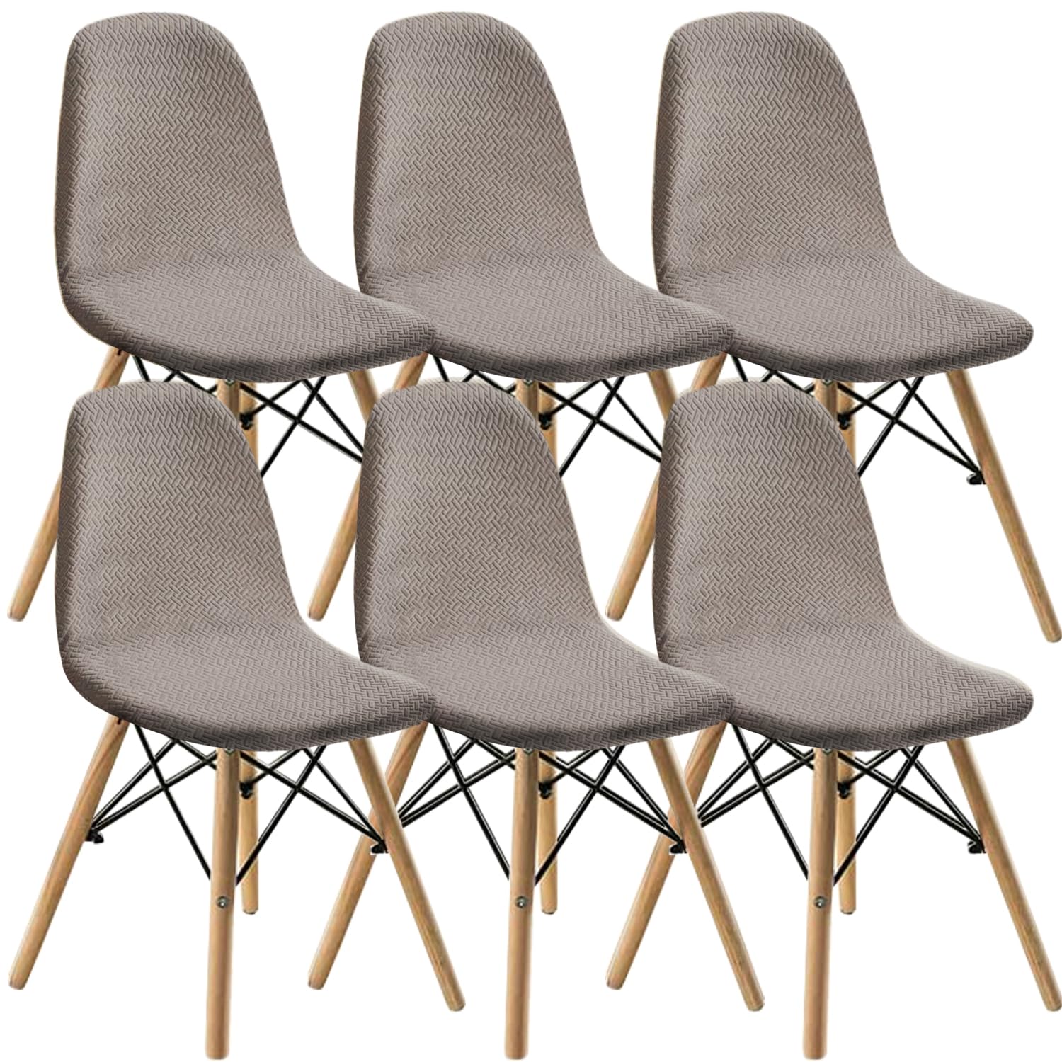 KELUINA Dining Chairs Covers Set of 2/4/6,Style Shell Dining Chair Mid Century Modern Chair Sipcover,Upholstered Dining Accent Side Chair Covers (Taupe,6 PCS)