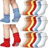 Cutecrop 24 Pairs Baby Toddler Kids Terry Cotton Turn Cuff Socks with Grips Warm Thick Winter 1-3 Years Ankle Unisex Socks