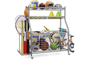 CAMECEQUTER Garage Sports Equipment Organizer,Ball Storage With Four Baskets And Six Hooks,Sports Organizer For Garage,Heavy Duty Garage Organizer,Garage Storage,Garage Organization,Outdoor Toy Storage