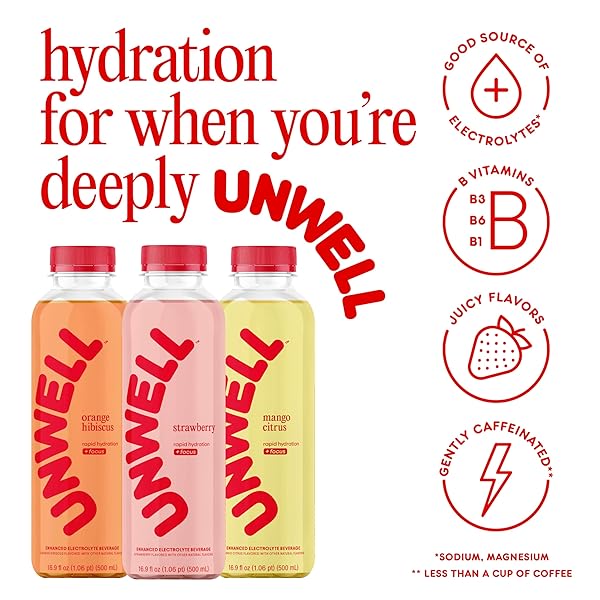 UNWELL HYDRATION ELECTROLYTE DRINK FOR RAPID HYDRATION + FOCUS – STRAWBERRY, 12 PACK