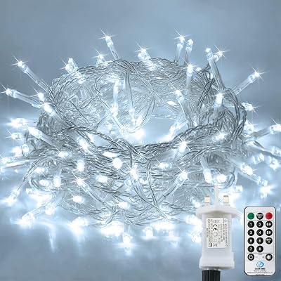LITYBY 120LED Mains Fairy Lights 49ft Waterproof 8 Modes Remote Cold White