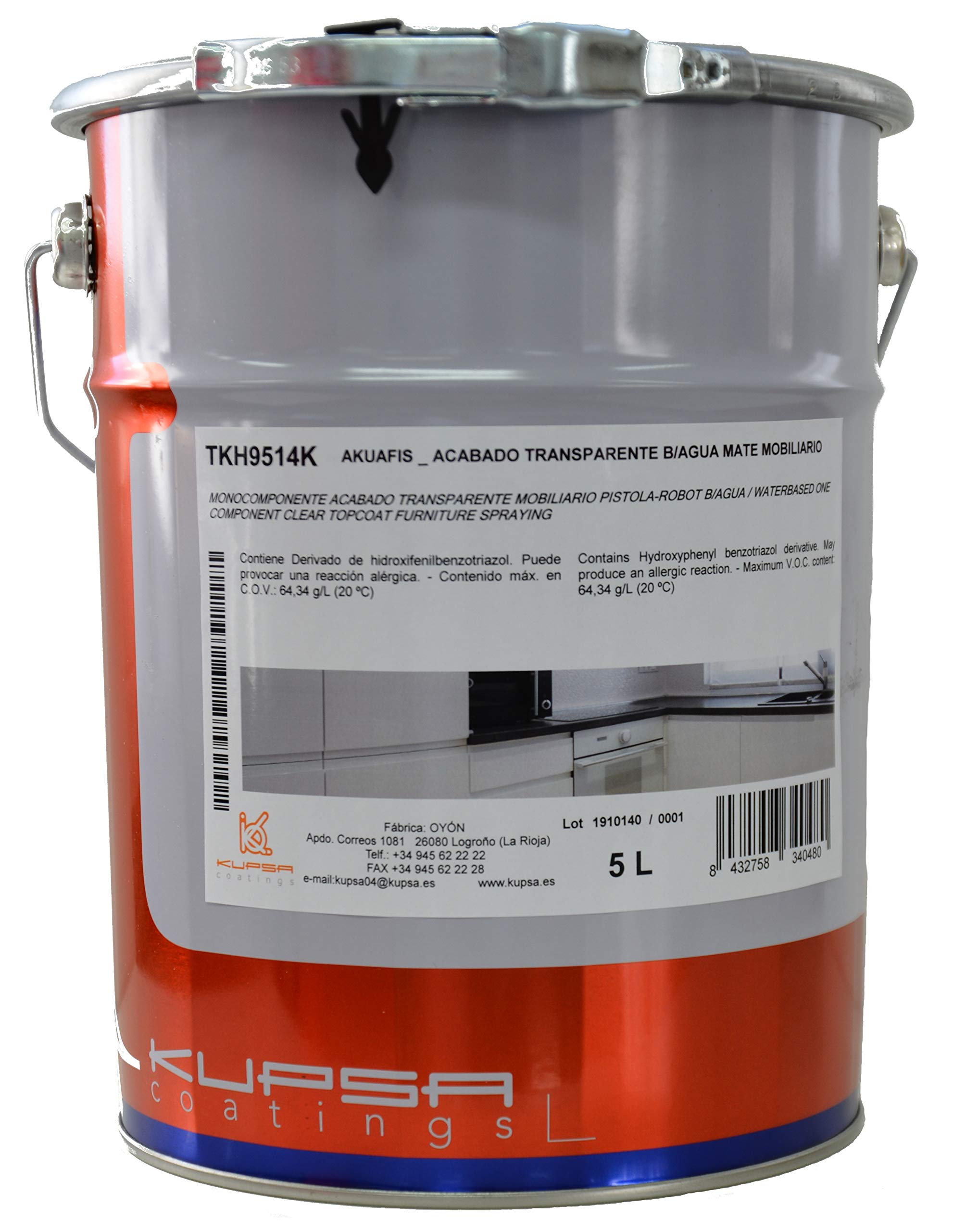 Akuafis TKH9514K05 Transparent Finish Matte Water Base Interior Furniture Varnish, 5Lt