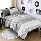 Twin Comforter Set,Gray Classic Striped Design Comforter Set 5 Pieces | Bedding Sets for College,Simple Neutral-Style,Comfortable Comforter Set for Dorm