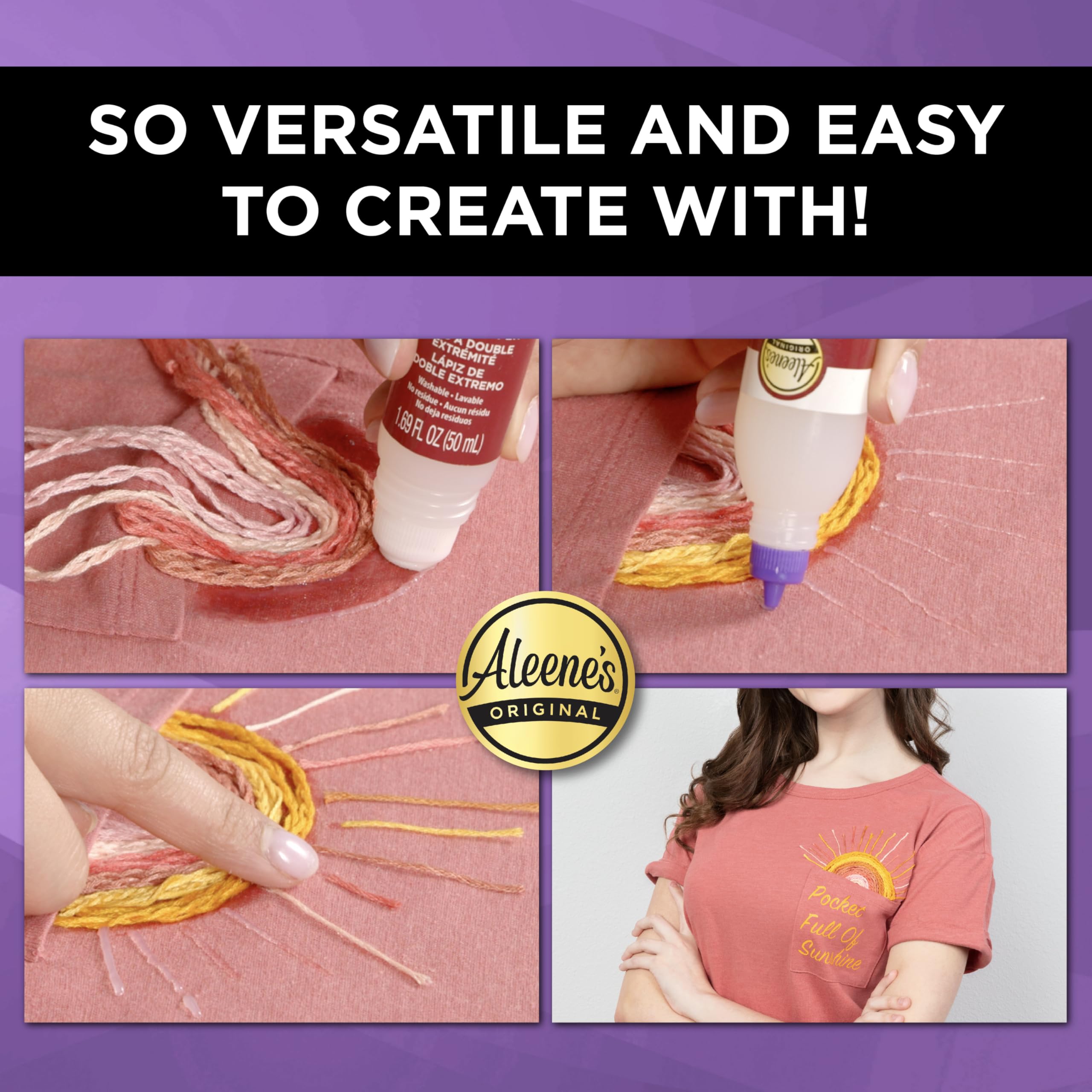 Aleene's Fabric Fusion Glue 1.6 oz Dual-Ended Pen, Fine Tip & Sponge Tip, Nontoxic, Permanent and Washable Adhesive, Dries Flexible, Strong Bond on Fabrics, Patches, Clothing, Denim, Materials