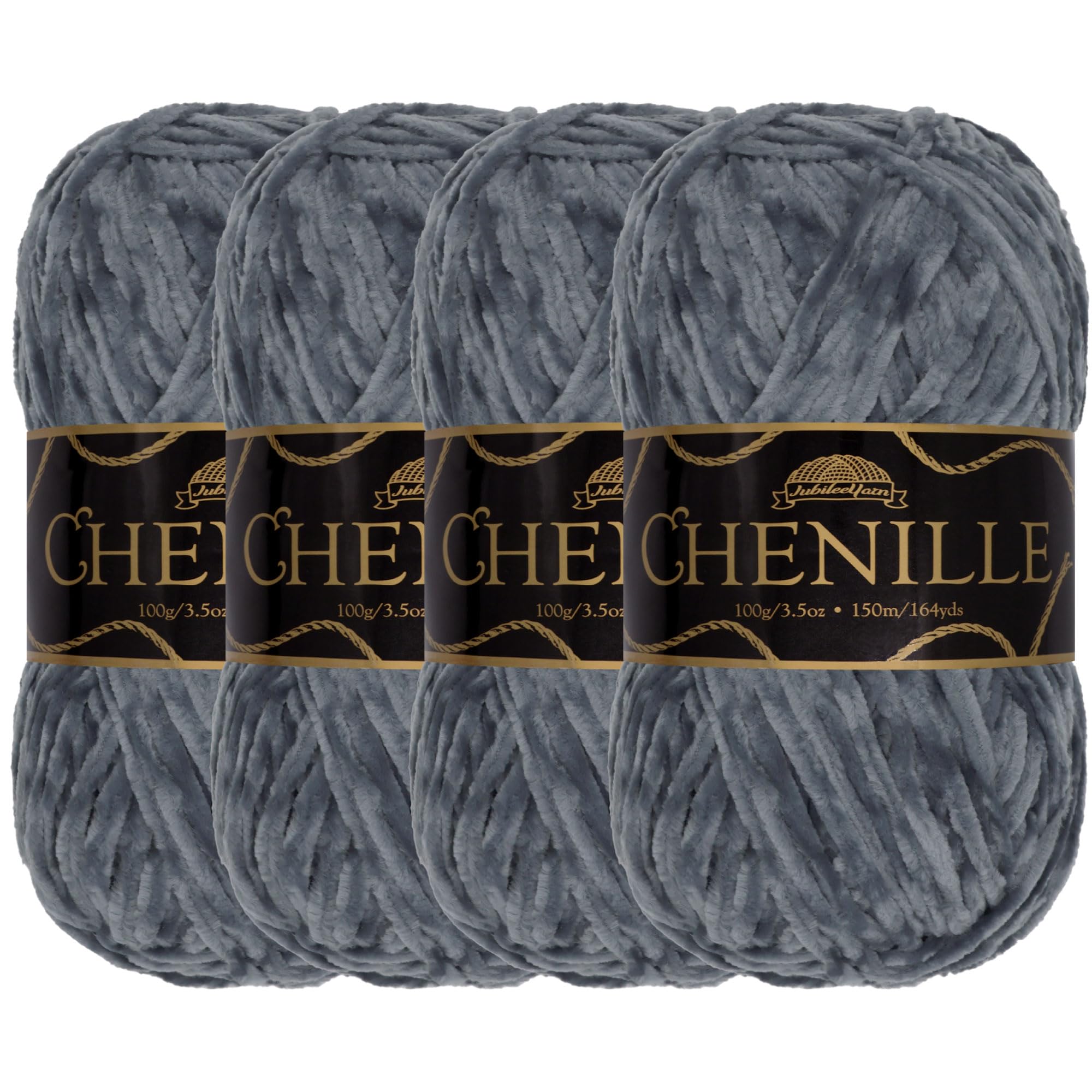 JubileeYarn Chenille Yarn - Worsted Weight - 100g/skein (4 Skeins, 114 Storm)