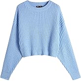 DENSSYNE Cute Crew Neck Batwing Cropped Sweater for Women Fall Winter Casual Soft Knitted Semi Short Pullover Tops