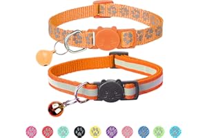 BANMODER 2 Pack Reflective Cat Collar Breakaway with Bell,Personalized Kitten Collars,Adjustable Safety Buckle Collar for Male Cats Girls & Boys (Orange)