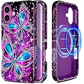 Casetego for iPhone 16 Plus Case,Compatible with MagSafe,[Military Grade Drop Test] Full Body Protection Slim Shockproof Rugged Marble Women Girls Case for iPhone 16 Plus 6.7 inch,All Purple