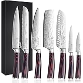 PAUDIN Chef Knife Set, 7 Pieces Kitchen Knife Set, Ultra Sharp Knife Set | High Carbon Stainless Steel, Professional Knives Set for Kitchen with Pakkawood Handle