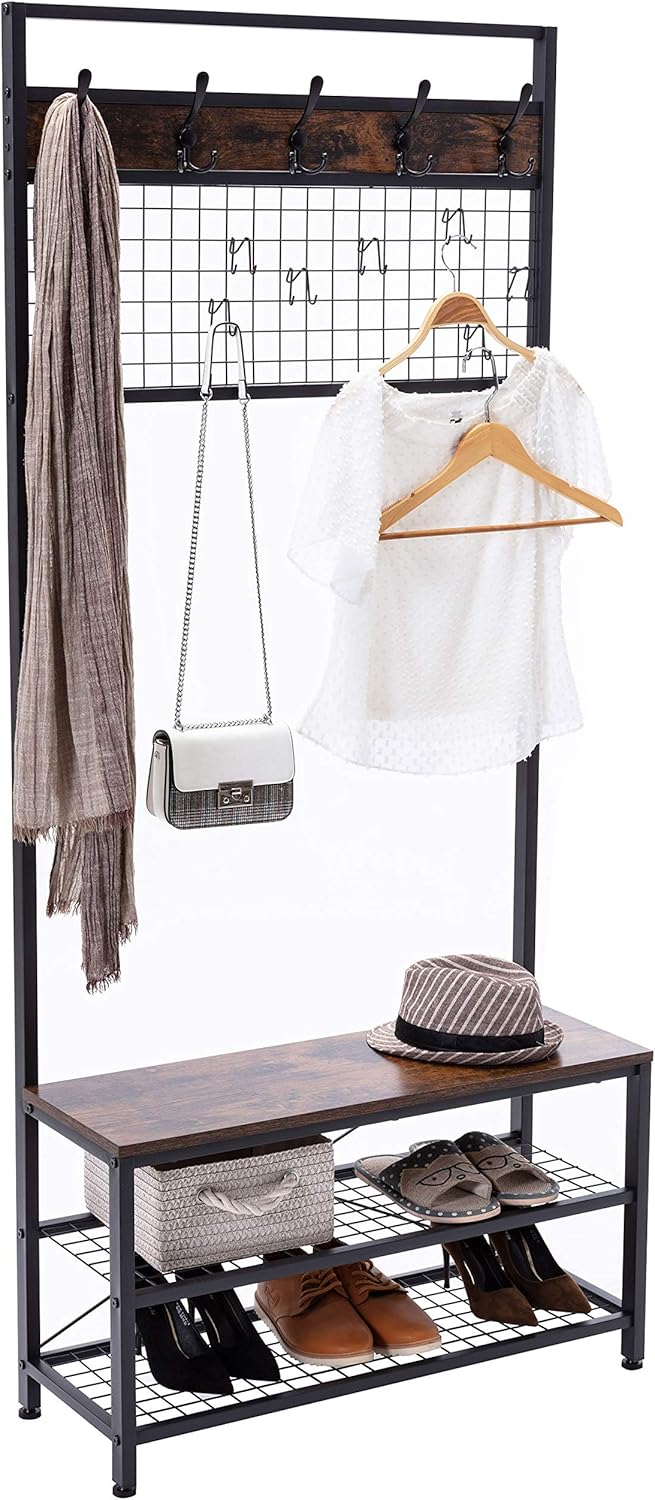 hoobro shoe rack on Amazon Com Coat Rack Shoe Bench Industrial Hall Tree Entryway Storage Shelf Wood Look Accent Furniture With Metal Frame And Hanging Hooks Home Kitchen