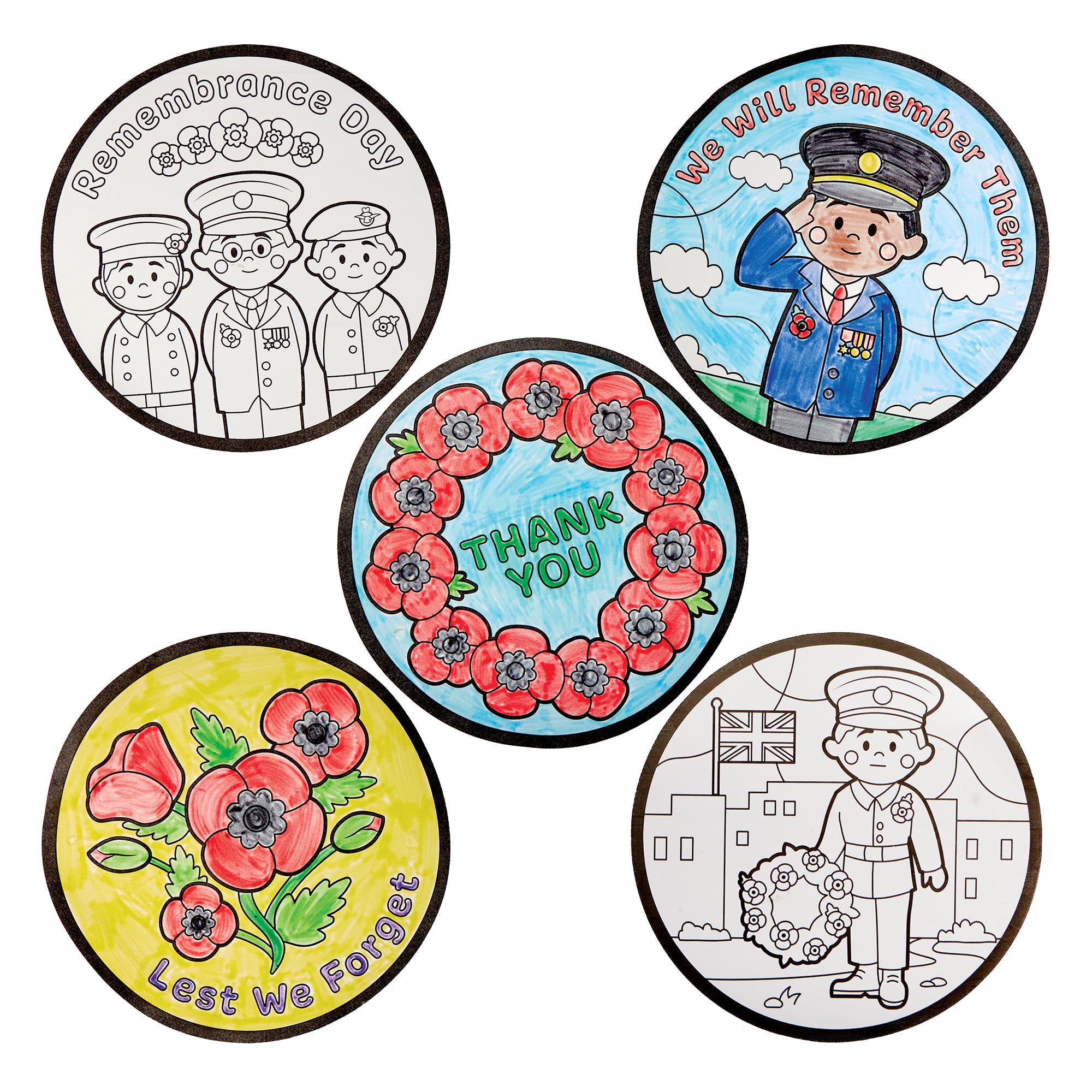Baker Ross FN310 Remembrance Day Colour-in Window Decorations - Pack of 20, Remembrance Poppy Decorations for Kids