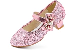 Dufannie Girls Dress Shoes Low Heel Princess Flats Mary Jane Flower Wedding Party Glitter Shoes for Kids Toddler