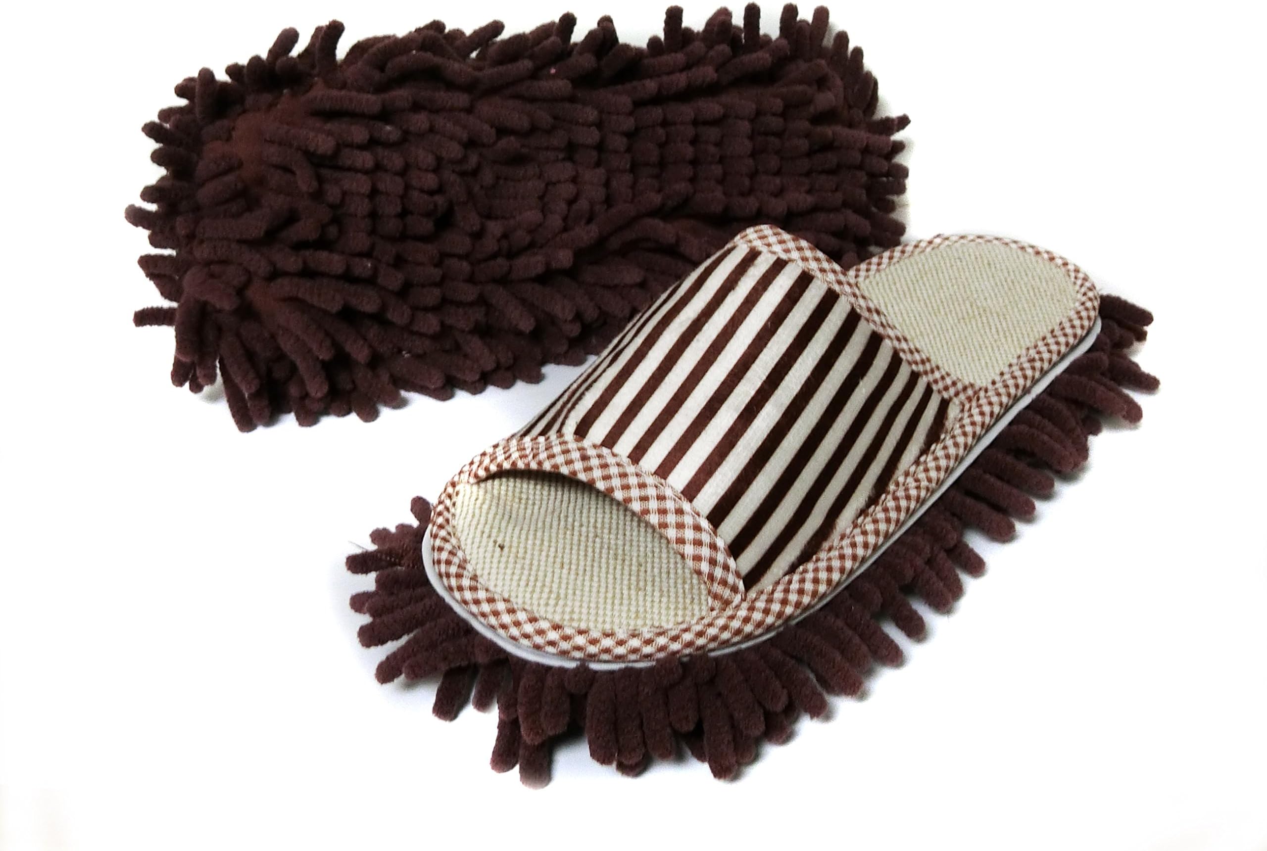 Friendly House Women's Microfiber Floor Cleaning Mop Slippers with Stripes (Suitable for US Women Size 7-9, Coffee)