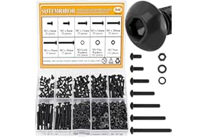 546 Pieces M3 Screws Nuts Washers Set Black, Sutemribor M3 x 6/8/12/16/20/25/30mm Button Head Socket Cap Screws Nuts Washers Assortment Kit, 10.9 Grade Alloy Steel, Fully Threaded