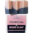 Splendor Activated Charcoal & Rose Clay Spa Face & Body Bar Soap - Pure Coconut Oil Soap. Handmade, Vegan, Natural, Moisturizing