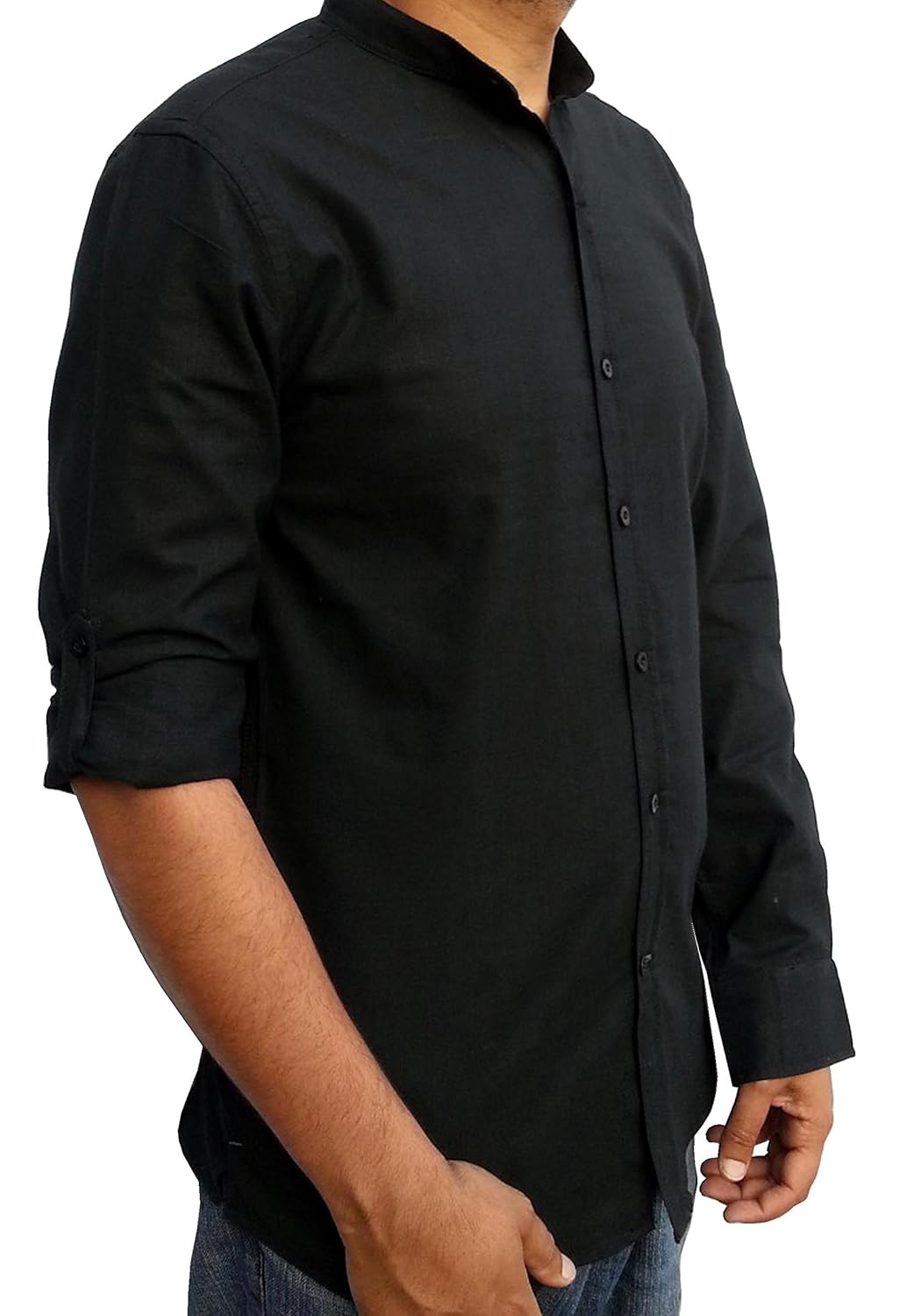Mens grandad collar shirt available in black & white (Medium, Black