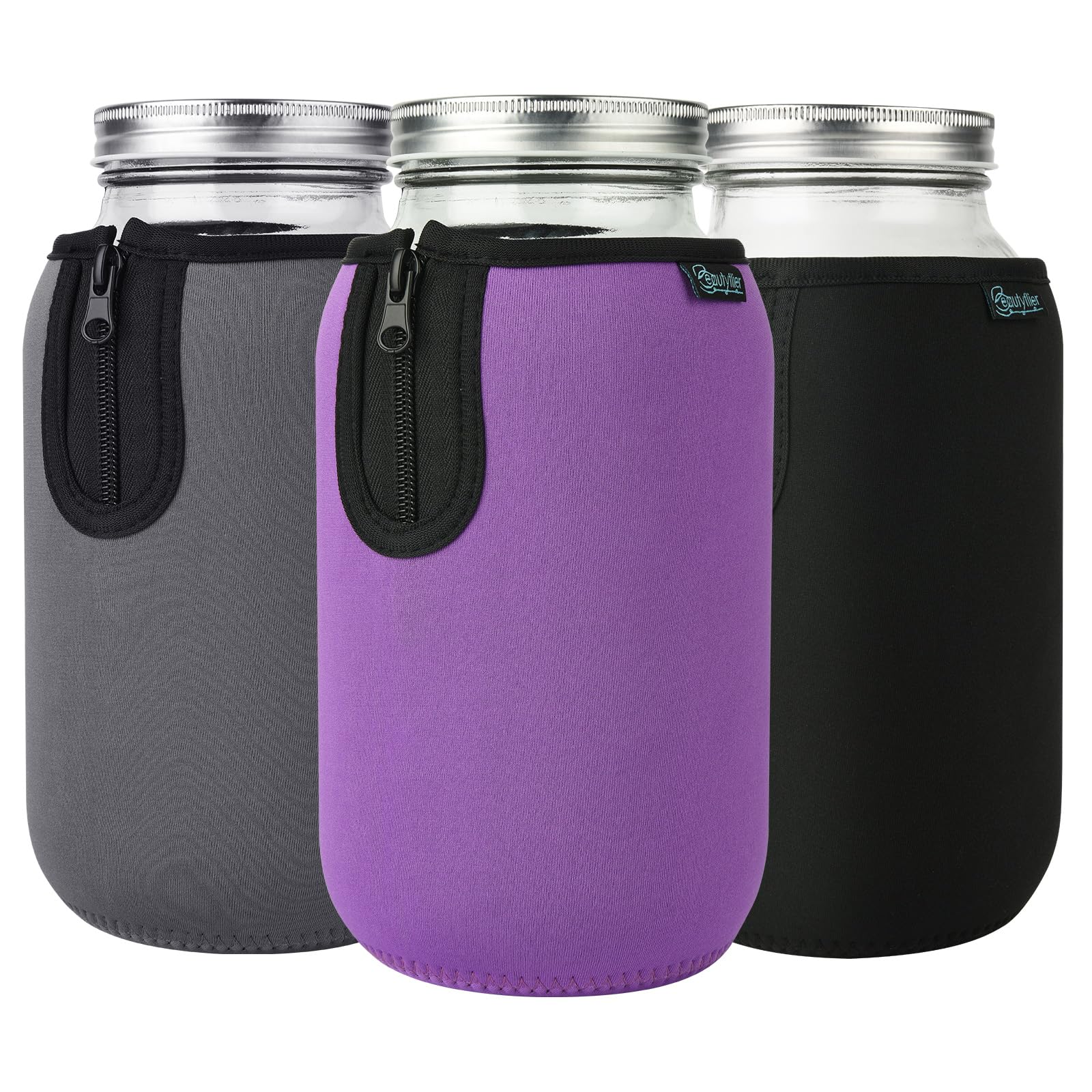 Photo 1 of Beautyflier Wide Mouth Mason Jars 64oz Sleeve, Large Clear Glass 2 Quart Insulators Covers, Wide Mouth Half Gallon Sprouting Mason Jars Blackout Sleeves, Bottle Not Included (3COLOR)