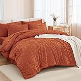 Andency King Size Comforter Set Burnt Orange - 7 Pieces Bed in a Bag King Boho Terracotta Bedding Comforter Sets, Rust Tufted Bed Set with Comforter, Sheets, Pillowcases & Shams