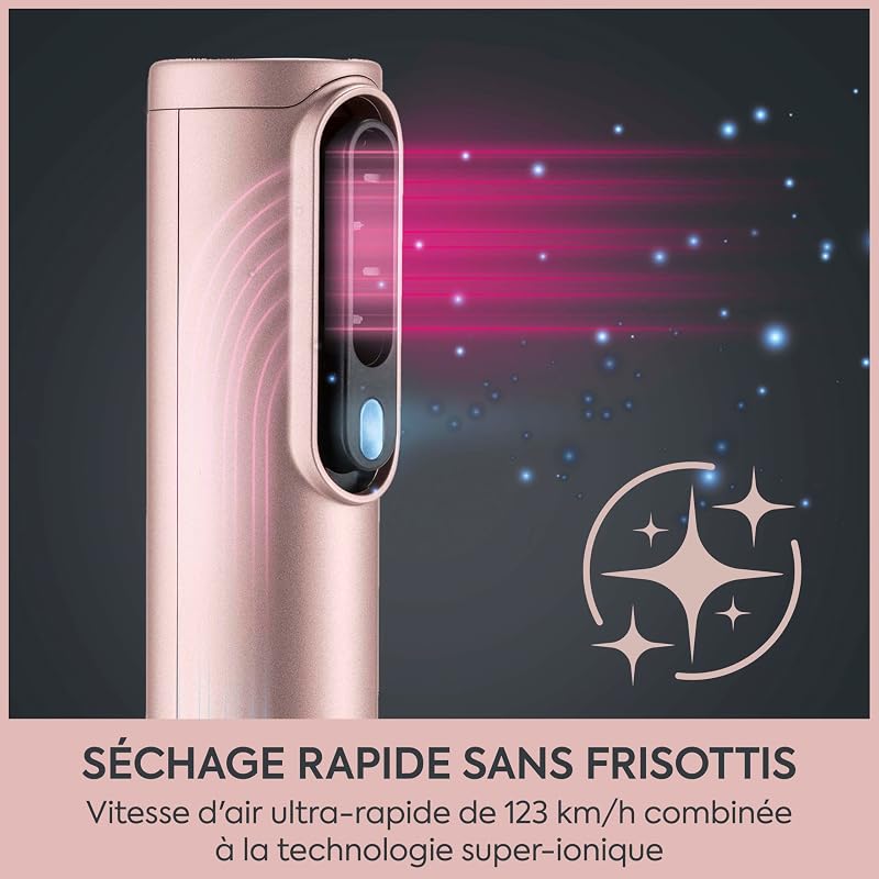 Air Wand, Sèche‑cheveux avec Diffuseur, Styler 4-en-1 & Vanity Case offert, Brosse Lissante et Styler Volume pour Cheveux Secs ou Mouillés, Technologie Ionique Anti‑Frisottis, Rose, AS6556E