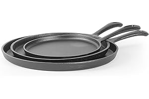 Commercial Chef Round Cast Iron Griddle Pan 3-Piece Set – 8-inch, 10-inch, and 12-inch - Pre-seasoned Griddle Cast Iron Cookware