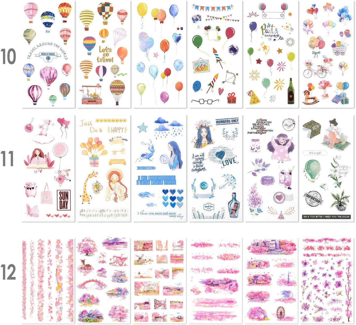 Amazon 72枚入 980小片 手帳シール 和紙 自然ガーデニング植物 花 手絵 Diy 手帳ステッカー 種類いろいろ ウキウキセット スケジュールシール ギフトシール 十代の感情 シール ステッカー 文房具 オフィス用品