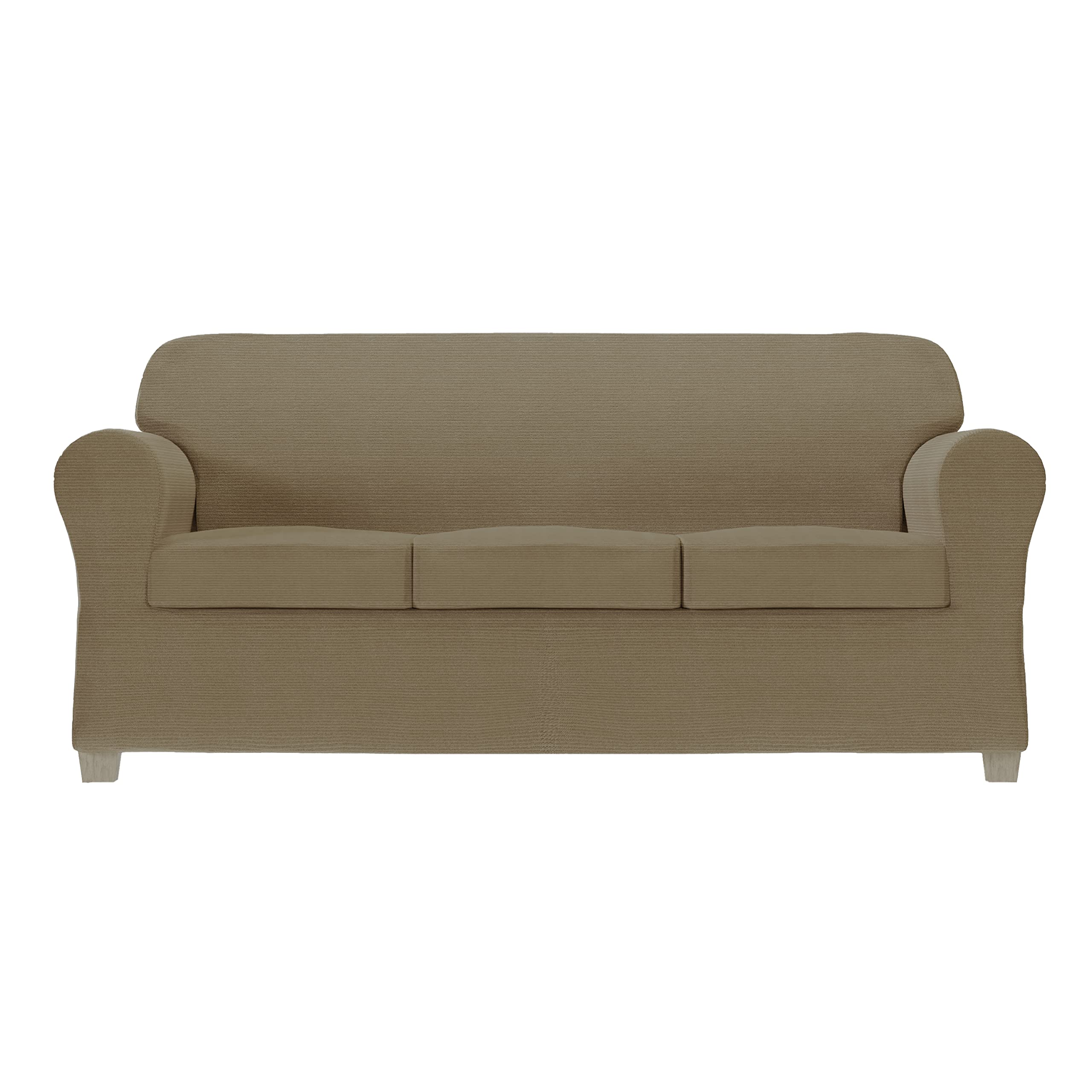 Photo 1 of Zenna Home Chenille Stretch Slipcover, 4-Piece Sofa, Mushroom/Brown