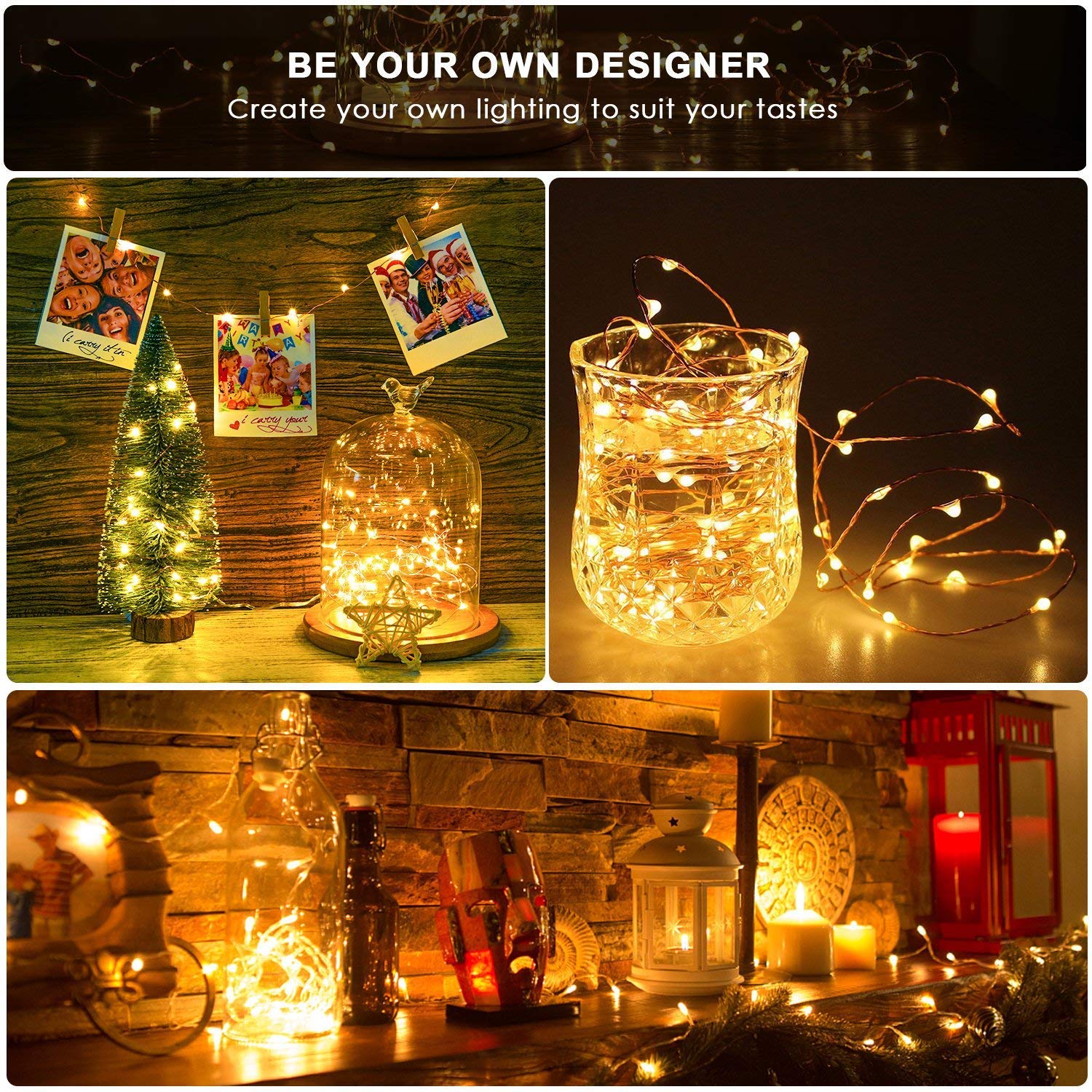 Kohree String Lights LED Copper Wire Fairy Lights, Battery Operated Starry Fairy Lights, Decor Rope Lights For Seasonal Decoration Home,Holiday, Wedding, Party(Warm White,2.2m/7.2ft) 8 Packs