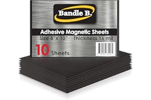 Bandle B. Magnetic Sheets, 8" x 10", Pack of 10. Flexible Magnetic Sheets with Adhesive Backing. Easy Picture Magnets. Thickness 16 mil.