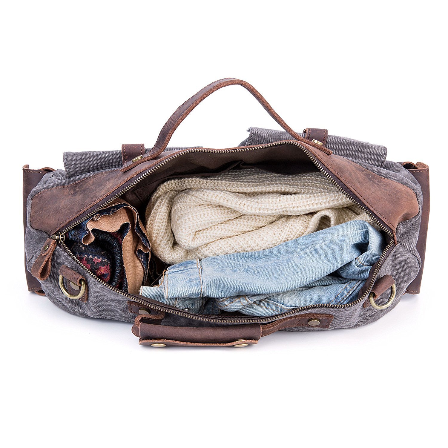 Bolsa de viaje de cuero de gran tamaño de lona para fines de semana o noches lienzo bolso bolsa de hombro-Gris