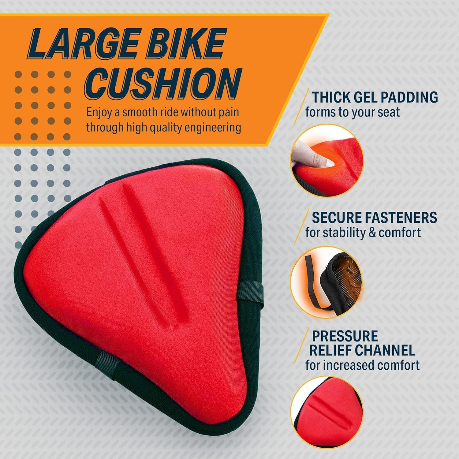 Bikeroo Bike Seat Cushion Padded Gel Wide Adjustable Cover for Men & Womens Comfort