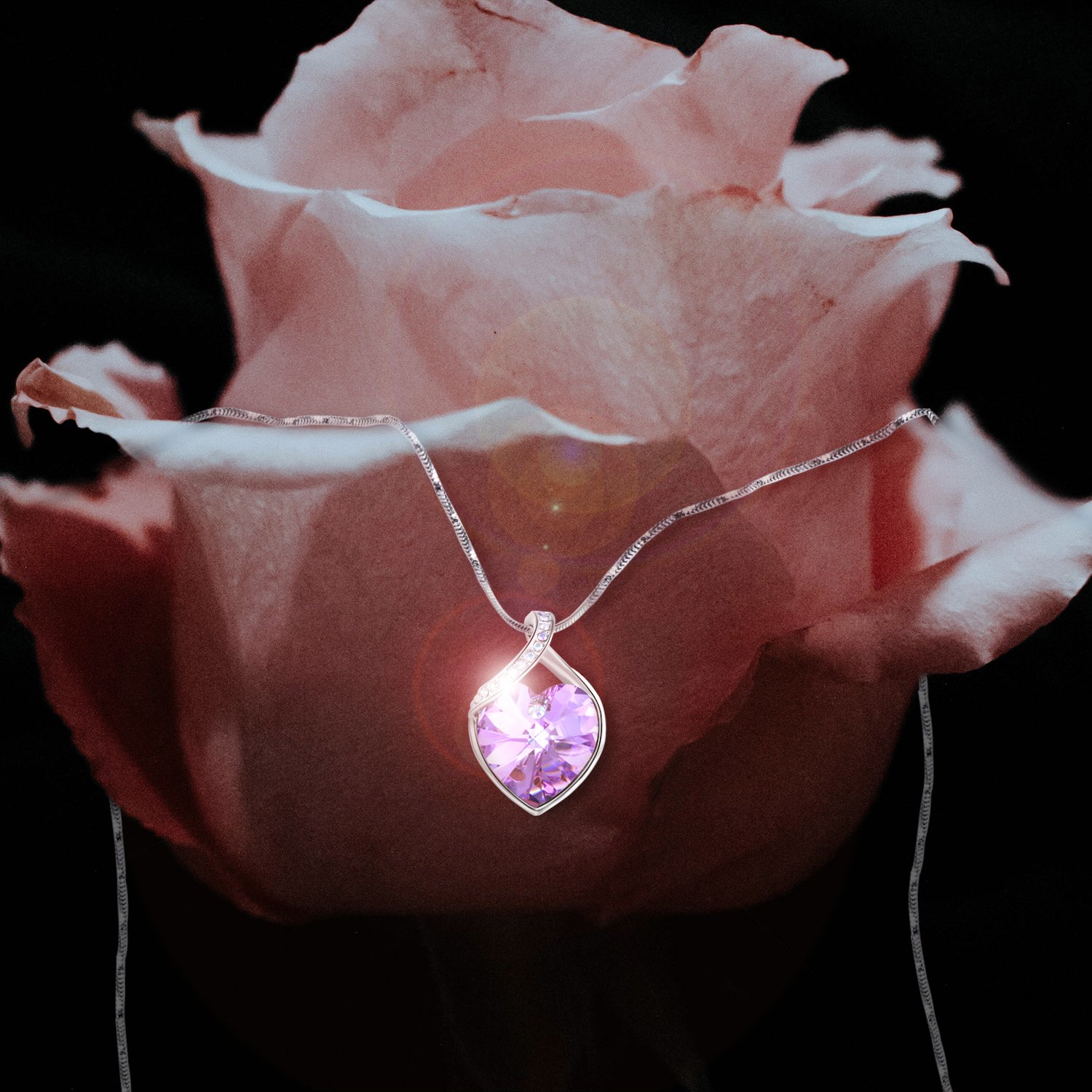 Angelady Lila Klassische Damen Frauen Herz Anhänger Halskette Kette Geschenk für Damen Frauen Mädchen Frau Mutter Freundin, Kristall von Swarovski (Lila)