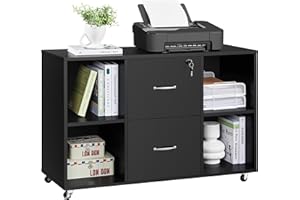Yaheetech Black File Cabinet Large Mobile Storage Lateral Filing Cabinet with 2 Drawer and 4 Open Compartments,for Letter Size A4 Size, Printer Stand for Home Office, Black