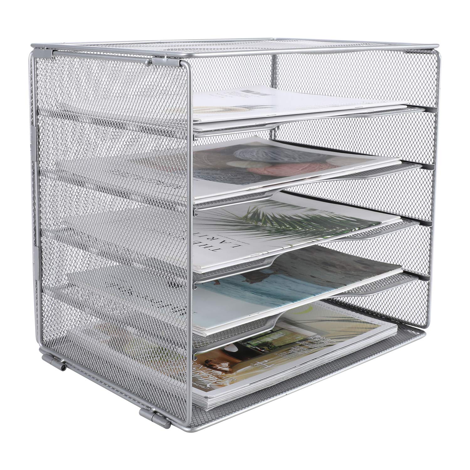 Photo 1 of EasyPAG Paper Trays for Classroom 5 Tier Mesh Desk Organizer Shelves A4/Letter Size File Folder Organizer Shelf for Office, School, Home, Silver