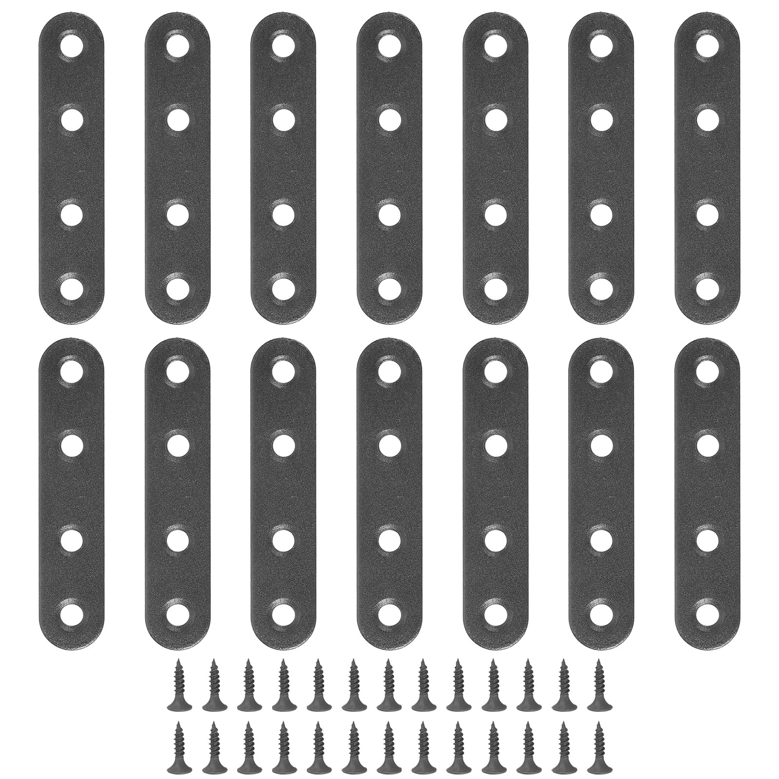 PATIKIL Stainless Steel Flat Mending Plate 3.03 x 0.66 Inch,14 Pieces Flat Straight Brace Brackets Joining Plates Repair Fixing Bracket Connector with Screws, Black