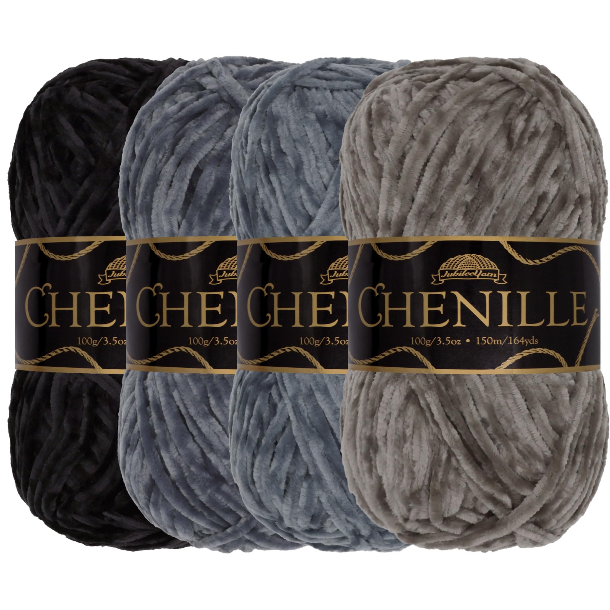 JubileeYarn Chenille Yarn - Worsted Weight - 100g/Skein - Shades of Grey - 4 Skeins — image 1